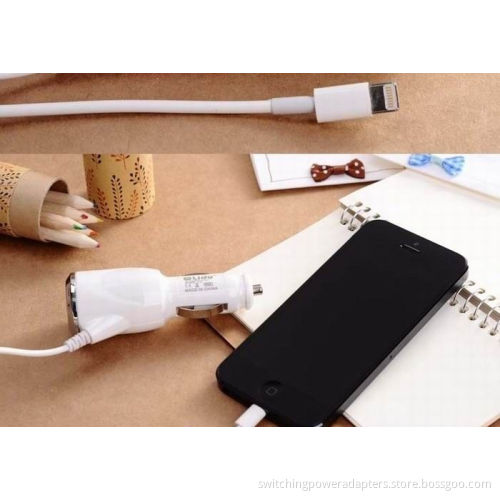5.1volt 2100ma Apple Lightning Car Charger With Iphone5 Cable Connector
